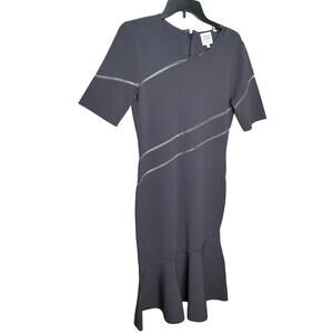 Herve Leger Parin Beth Dress Short Sleeves Flared Hem Gray Womens Size L NWT